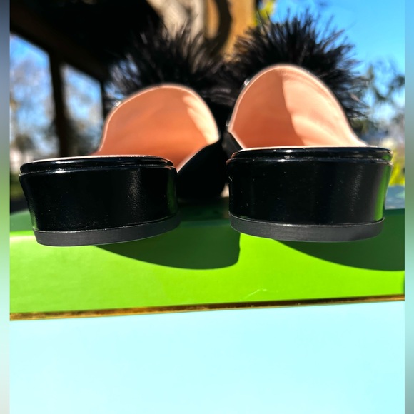 🎉Kate Spade NEW! Gala Slide/Mules in Black Kid Suede & Fun Feather Pom Pom SZ 9 - Picture 5 of 7